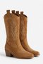 Suede Embroidered Zipper Detailed Western Cowboy Boots Tan - 2