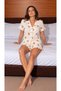 Women's Buttoned Patterned Shorts White Pajama Set - 6