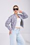 Women's Stand Collar Bomber Jacket with Pockets and Elastic Waist - 3