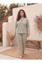 Women's Plus Size Collar Bow Detailed Long Sleeve Viscose Fabric Mother Burgundy Pajama Set