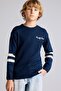 Oversize Crew Neck Sleeves Striped Embroidered Knitwear Sweater for Boys I2017A826Wn