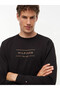 Men's Regular Fit Organic Cotton Logo Printed Crew Neck Long Sleeve Black Sweatshirt - 3