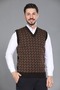 Brown Men's Dad and Middle-Aged Patterned Acrylic Thick Textured V-Neck Knitwear Sweater - 4