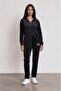 Hooded Soft Garnished Tracksuit Set - Black - 3