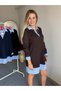 Women's Shirt Collar Dress with Striped Sleeves and Hemline Shirt Detail - 4