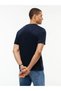 Men's Regular Fit Flexible Cotton Interlock Knitted Logo Crew Neck Short Sleeve Navy Blue T-Shirt - 4