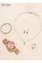 Women Watch Sets, 5 Pcs Luxury Fashion Women Watch Set Alloy Strap Ladies Quartz Wristwatch Rhinestone Alloy Bracelet - 2