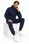 Men's 3 Thread Cotton Tracksuit Set with Stand Collar and Hooded Zipper Jacket Navy Blue-204 - 2