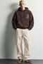 Men's Hooded Oversize Sweatshirt with Embossed Hawk Figure - 5