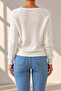 Women's Boat Neck Hair Knit Patterned Button Detailed White Knitwear Sweater - 4
