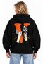 Women's Men's Unisex V El Orange Back Patterned Printed 100% Cotton Oversize Hooded Sweatshirt Hoodie - 2