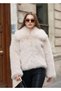 Trendy Wide Collar Women's Soft Furry Lined Premium Quality Short Fur Jacket Coat - 3