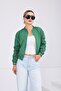 Women's Stand Collar Bomber Jacket with Pockets and Elastic Waist - 2
