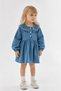 Girls' Baby Collar Denim Dress with Bow Detail