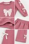 Pink Girls' Butterfly Embroidered Embroidered Tracksuit Set 24976 - 6