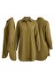Women's Oil Green Striped Oversize Buttoned Long Tunic Shirt - 3