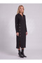 Women's Black Collared Zippered Button Detailed Corded Long Dress - 3