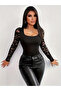 Women's Long Sleeve Square Collar Ruched Viscose Blouse - 3