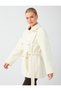 Off-White Asymmetric Collar Belted Detailed Wool Blend Cashmere Coat - 4