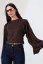 Women's Soft Textured Sleeve Wide Mouth Gathered Long Sleeve Blouse 22372 - 3