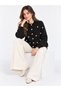 Women's Pearl Detailed Buttoned Crew Neck Long Fleece Knitwear Jacket - 2