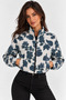 Floral Patterned Stand Collar Crop Bomber Coat - 4