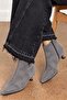 Denis Women's Suede Gray Pointed Toe Low Goblet Heeled Side Zipper Stylish Boots - 6