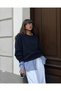 Women's Oversize Basic Crew Neck Sweatshirt Navy Blue – 3 Thread Ribbed Fleece - 3
