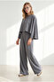 Women's Smoked Batwing Blouse and Flowy Bottom Top Set Tkm-19000519 - 3