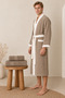 3 Piece Men's Kimono Bathrobe Set 100% Cotton Certified Striped Contrast Men's Bathrobe Set - Beige - 7