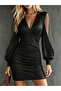 Women's long sleeve v-neck sparkly mini sandy dress - 2