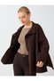 Bitter Brown Stand Collar Relaxed Fit Wool Blend Cashmere Coat - 6