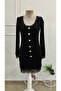 Women's long sleeve v neck lace front button short velvet dress - 6