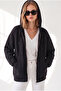 Women's Black Hooded Oversize Basic Sweatshirt with Kangaroo Pocket Swt-19000801 - 4