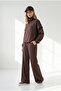Women's Brown Garnished Zippered Draped Top and Bottom Set Tkm-19000518 - 7