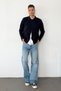 Men's Shirt Collar Buttoned Double Pocket Cardigan Navy Blue - 26121 - 3