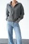 Women's Double Zipper Collar and Cuffed Striped Wool Knitwear Cardigan - 2