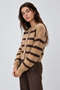 Women's Camel Brown Striped Ultra Soft Cardigan - 5