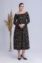 Women's Black Beige Stone Pattern Boat Neck Plus Size Maxi Dress - 4
