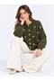 Women's Pearl Detailed Buttoned Crew Neck Long Fleece Knitwear Jacket - 3