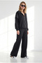 Women's Black Garnished Zippered Draped Top and Bottom Set Tkm-19000518 - 3