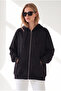 Women's Black Hooded Oversize Basic Sweatshirt with Kangaroo Pocket Swt-19000801 - 2