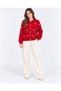 Women's Pearl Detailed Buttoned Crew Neck Long Fleece Knitwear Jacket