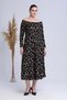 Women's Black Beige Stone Pattern Boat Neck Plus Size Maxi Dress
