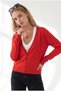 Women's Red Button Detailed Soft Textured Knitwear Cardigan Hrk-19000498 - 5