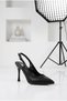 Women's Satin Textured Pointed Toe Thin Heeled Shoes Open Back Slingback Stiletto Evening Dress Shoes - 2