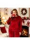 Plus Size Velvet Burgundy Color Women's Pajama Set Crew Neck Long Sleeve Soft Comfortable Stylish (3Xl-4Xl-5Xl Sizes) - 2