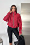 Square Pattern Zipper Jacket-Red Red - 2