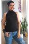 Black Front-Collar Drawstring Two-Shoulder Open Lightweight Draped Turtleneck Combed Viscose T-Shirt - 5