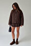High Collar Waist Tie Detailed Jacket - Brown Brown - 2